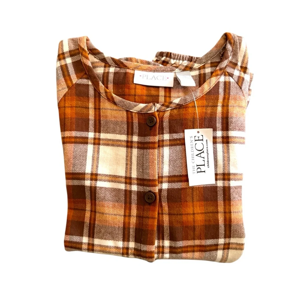 The Children’s Place Girls Matching Family Plaid Flannel Peplum Top - Brown
